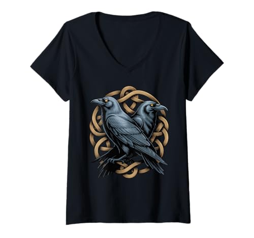 Damen Nordisches Knotenwerk - Odins Raven Viking Midgard Thor Walhalla T-Shirt mit V-Ausschnitt Damen Nordisches Knotenwerk - Odins Raven Viking Midgard Thor Walhalla T-Shirt mit V-Ausschnitt von Classic Retro Norse Culture And Norsemen Designs