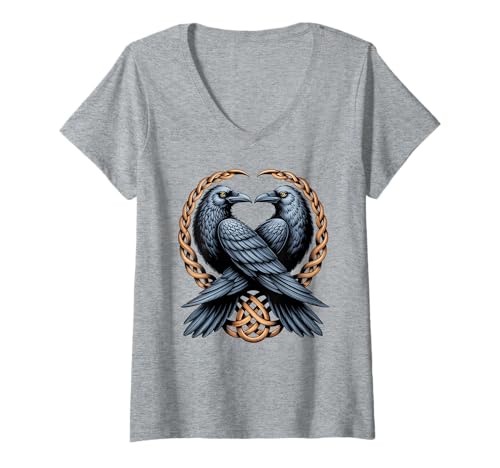 Damen Retro Odins Rabe Northman Valhalla nordische Mythologie T-Shirt mit V-Ausschnitt von Classic Retro Norse Culture And Norsemen Designs