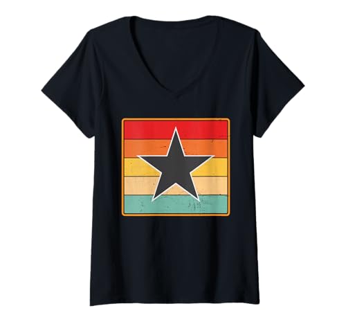 Damen Retro Black Star Vintage Rainbow Distressed Throwback Sunset T-Shirt mit V-Ausschnitt Damen Retro Black Star Vintage Rainbow Distressed Throwback Sunset T-Shirt mit V-Ausschnitt von Classic Retro Vibes Store