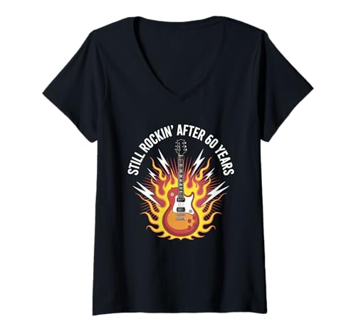 Damen Still Rockin After 60 Years E-Gitarre Rock T-Shirt mit V-Ausschnitt Damen Still Rockin After 60 Years E-Gitarre Rock T-Shirt mit V-Ausschnitt von Classic Rock 60th Birthday Electric Guitar