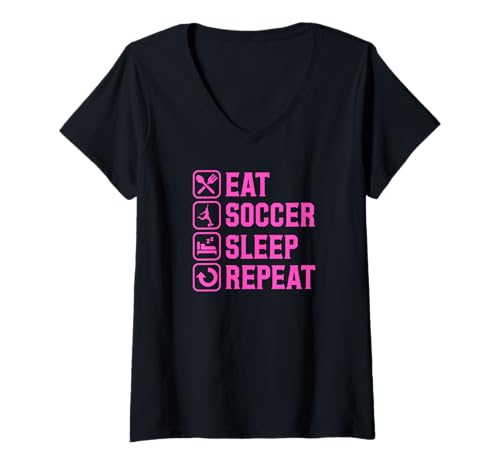 Damen Eat Soccer Sleep Repeat Simple Basic Soccer T-Shirt mit V-Ausschnitt von Classic Style Soccer Merch With a Retro Aesthetic