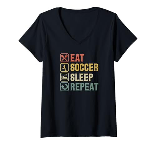 Damen Eat Soccer Sleep Repeat Simple Basic Soccer T-Shirt mit V-Ausschnitt von Classic Style Soccer Merch With a Retro Aesthetic