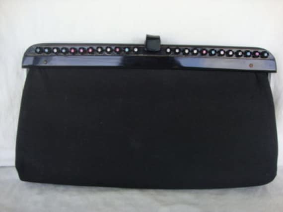 Mehrfarbige Rhinsteine Auf Hübscher Schwarzer Clutch von ClassicBagsSP