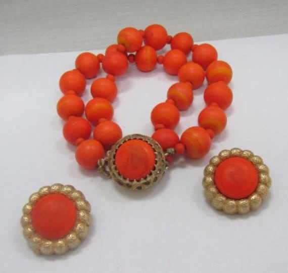 Vtg Orange Armband & Ohrringe Set von ClassicBagsSP