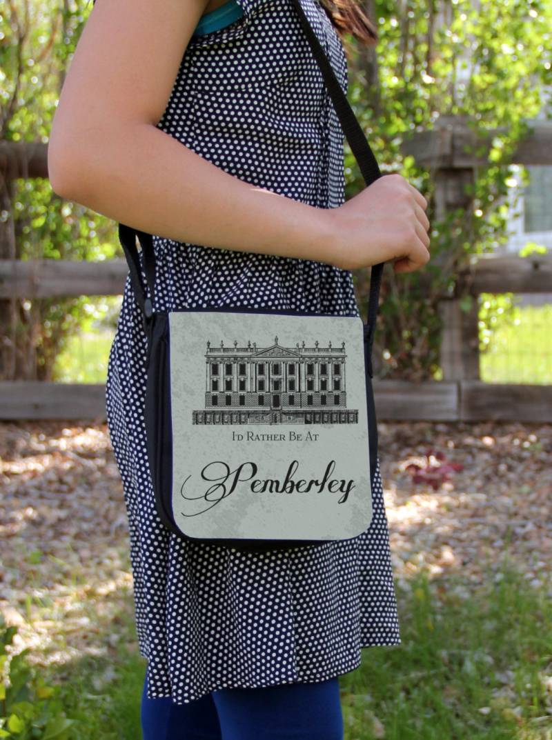 Jane Austen Stolz & Vorurteil Pemberley Haus Sm Umhängetasche Schulter Handtasche Geschenk Buch Spruch Grün von ClassicBookWallets