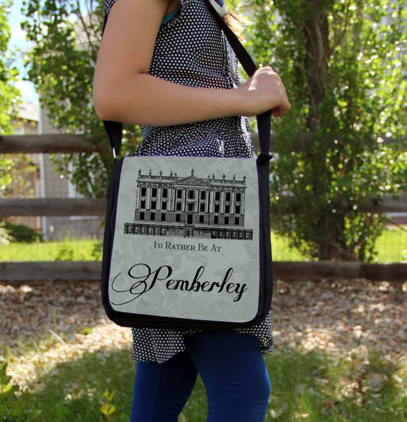Jane Austen Stolz & Vorurteil Pemberley House Umhängetasche Schulter Handtasche Geschenk Buch Spruch Grün von ClassicBookWallets