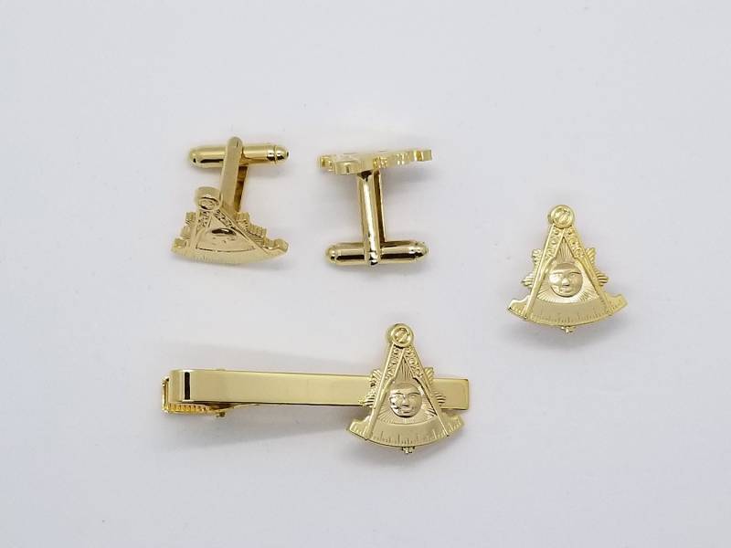 Masonic Past Master Schmuck Set Goldene Krawattenklammer, Manschettenknöpfe & Anstecknadel von ClassicDesignsGifts