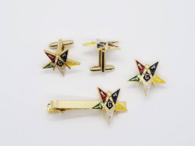 Freimaurer Oes Goldfarbene Krawattenklammer Manschettenknopf Anstecknadel Set von ClassicDesignsGifts