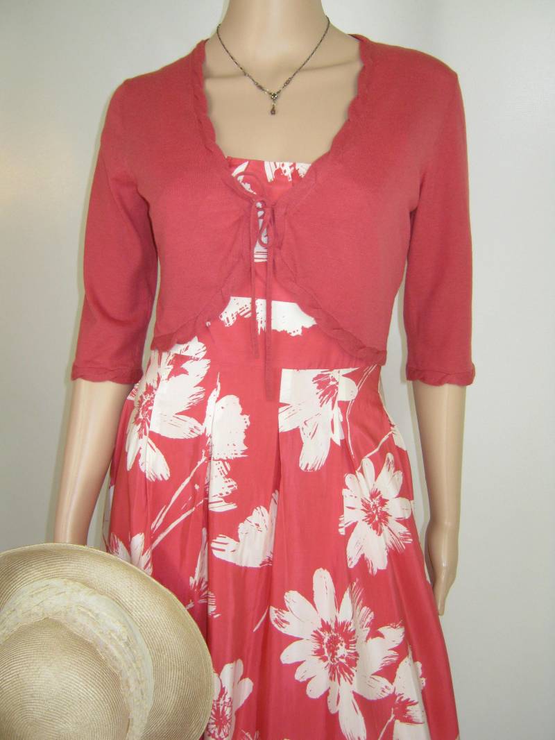 Laura Ashley Coral Seide Baumwollmischung Flouncy Daisy Sommerkleid & Bolero Jacke, Uk 10/12 von ClassicLauraAshley