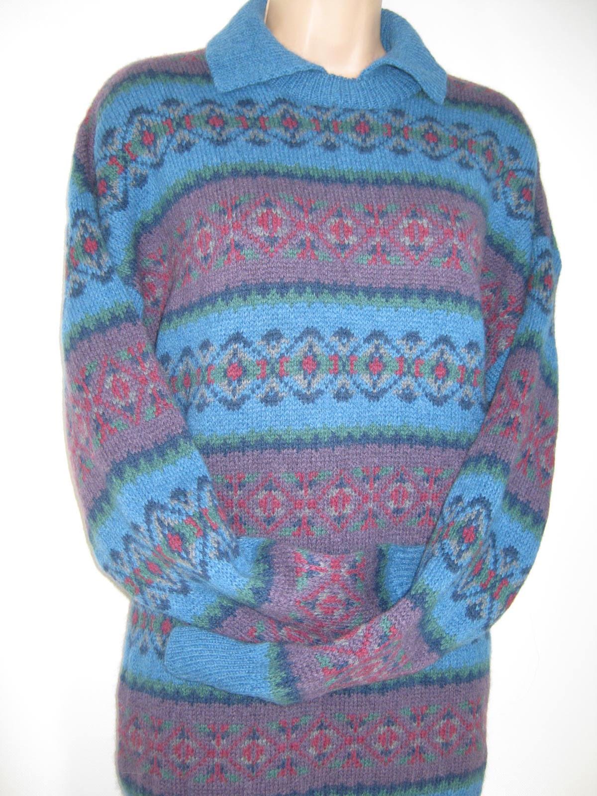 Laura Ashley Vintage 1989 Fair Isle Style Langer Wollpullover, Einheitsgröße von ClassicLauraAshley
