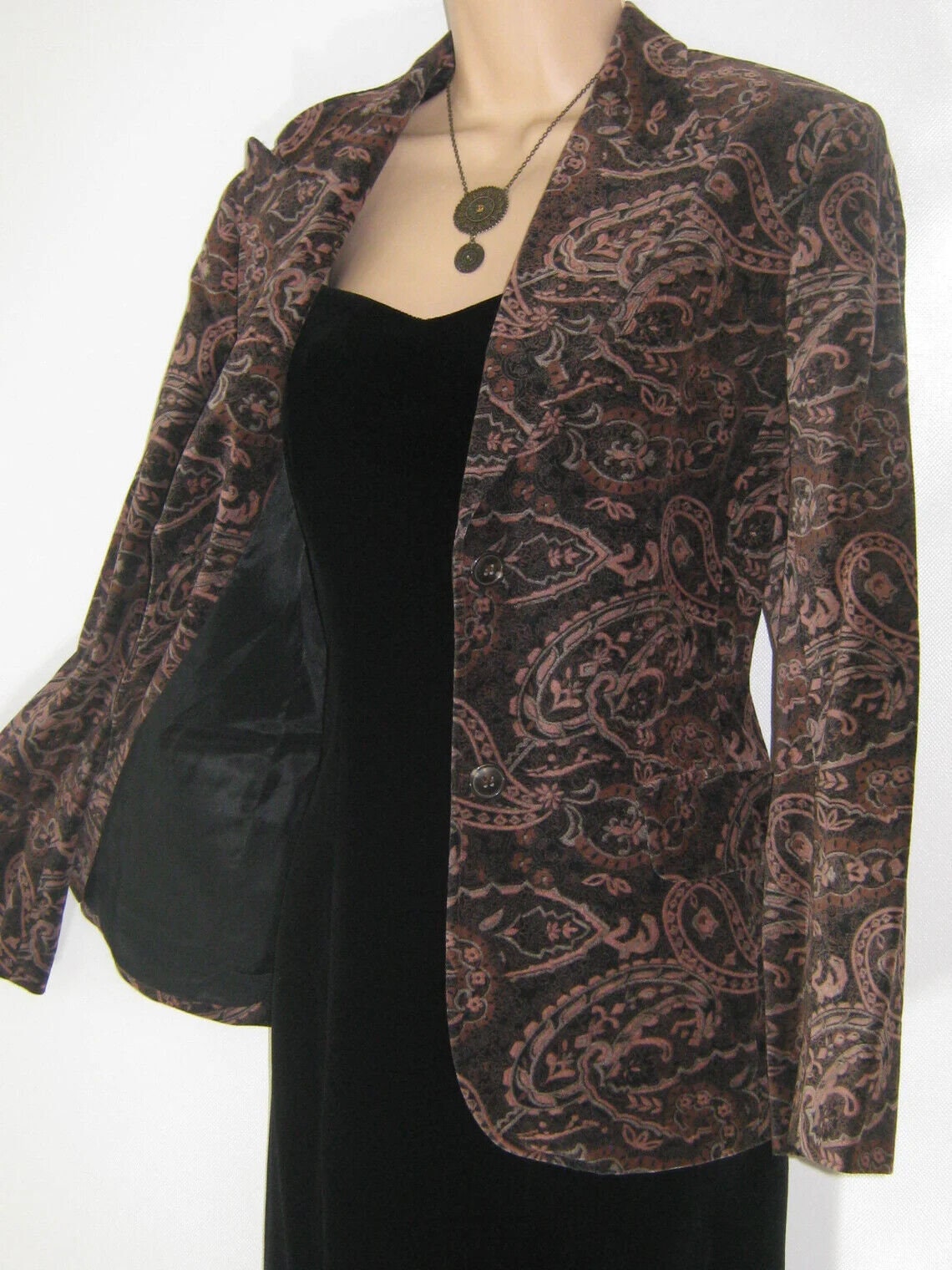 Laura Ashley Vintage Festliche Maßgeschneiderte Paisley Samt Abend Jacke Blazer, Uk 40 von ClassicLauraAshley