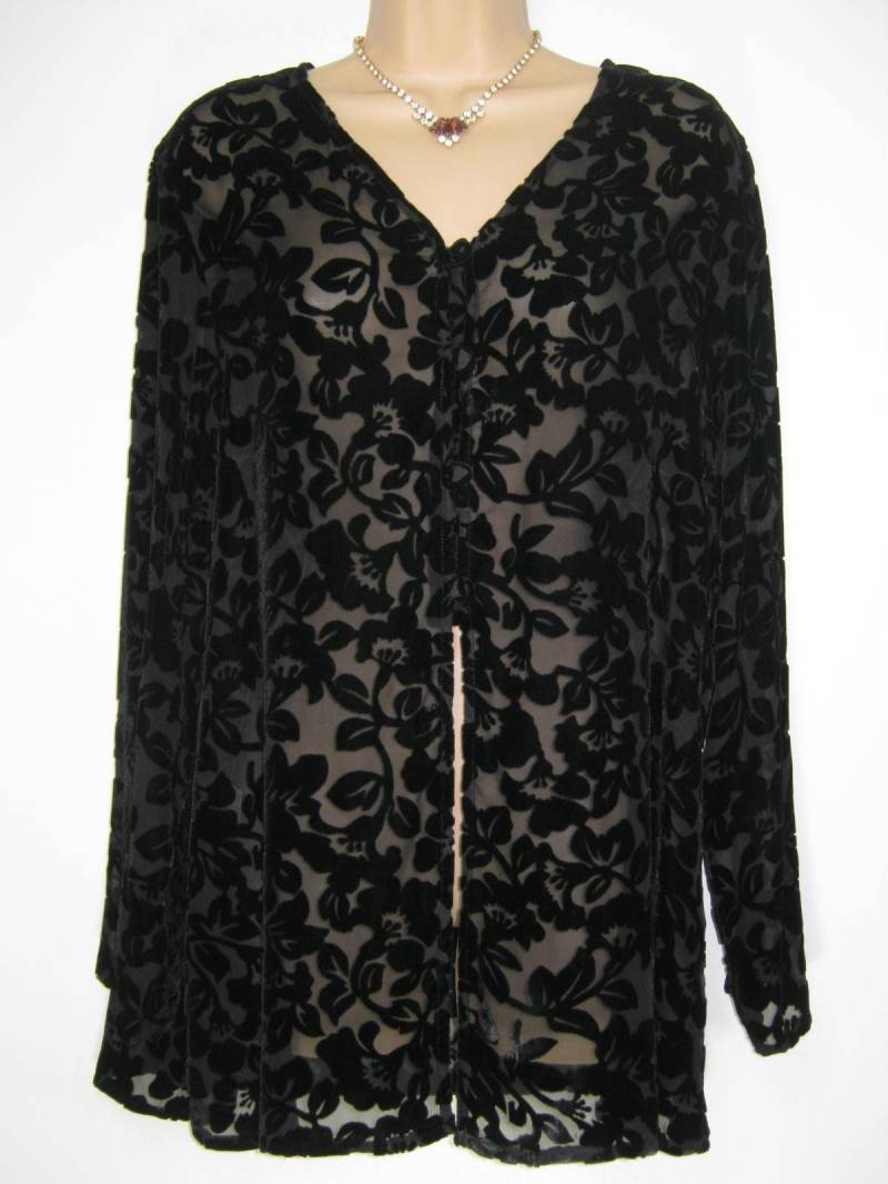 Laura Ashley Vintage Sheer Schwarz Devoré Viskose/Seide Abend Festliche Open-Front Bluse | Spitze Shrug, Mittelgroß Laura Ashley Vintage Sheer Schwarz Devoré Viskose/Seide Abend Festliche Open-Front Bluse | Spitze Shrug, Mittelgroß von ClassicLauraAshley