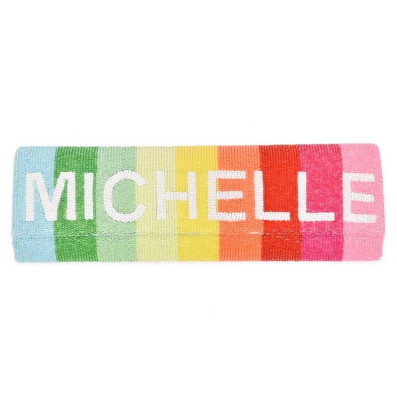 Halbe Fass Perlen Monogramm Kupplung - Regenbogen Streifen Groß von ClassicPrepMonograms