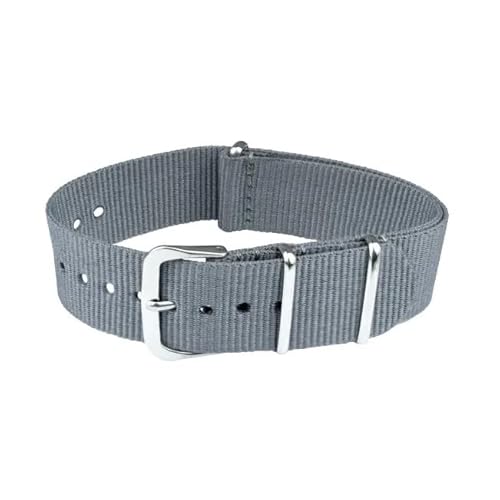 ClassicWatchStraps Nylon Uhrenarmband | Hellgrau - 22 mm - Schließe: Silber Poliert | Nylon | Ersatz-Armband von ClassicWatchStraps