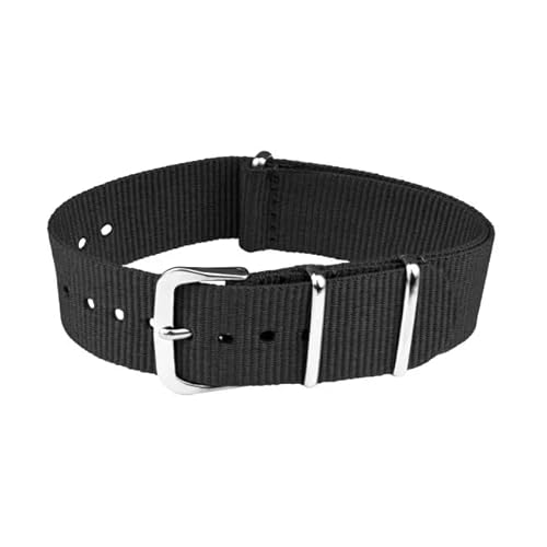 ClassicWatchStraps Nylon Uhrenarmband | Schwarz - 20 mm - Schließe: Silber Poliert | Nylon | Ersatz-Armband von ClassicWatchStraps