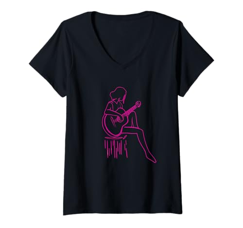 Damen Klassische Gitarre - Spanische Gitarre für Frauen und Mädchen T-Shirt mit V-Ausschnitt von Classical guitar graphics everywhere