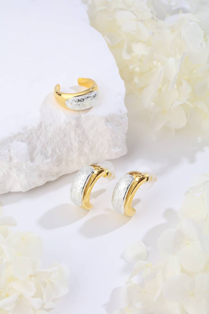 Zweifarbiger Goldring - Gefrostete Und Mattierte Textur Statement Ring Aus Gemischtem Metall Einstellbar Moderner Stil Kühne Silber- Golddesign von Classicharmsofficial