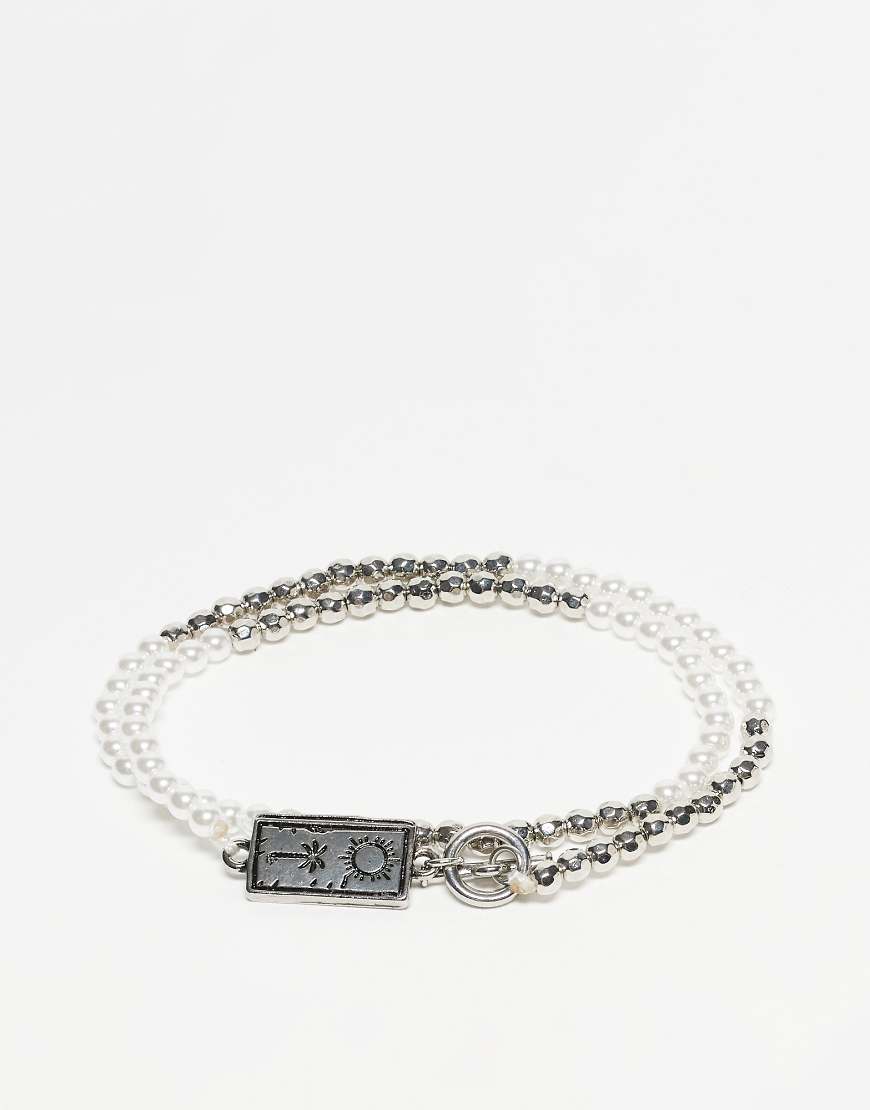 Classics 77 - 2er-Pack Perlenarmbänder mit Gliedern aus Perlen und Metall-Silber von Classics 77