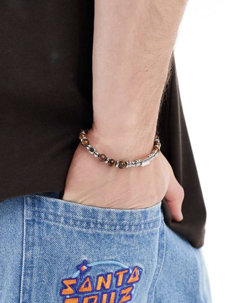 Classics 77 - Armband in Braun und Silberoptik mit Tigerauge-Perlen-Brown von Classics 77