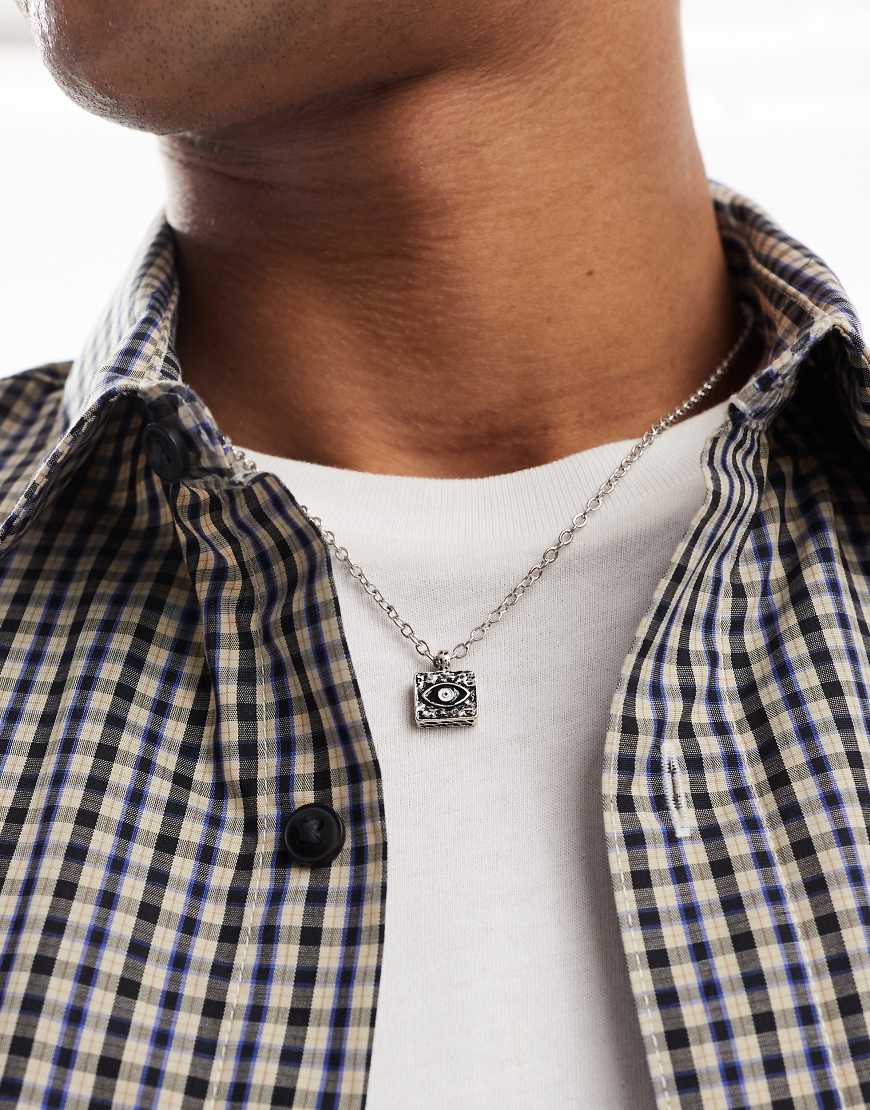 Classics 77 - Silberfarbene Halskette mit rechteckigem Anhänger im Augendesign von Classics 77