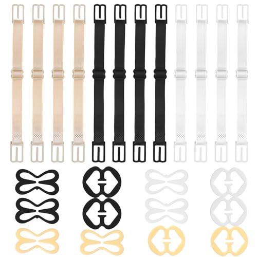 Classicseali 24 Stück BH Klammer Rücken,BH Träger Clip,rutschfeste BH Träger Clip,Verstellbarer Wiederverwendbare BH-Klammer Rücken,BH-Trägerclips zum Verbergen (Schwarz-Weiß-Hautfarbene) von Classicseali