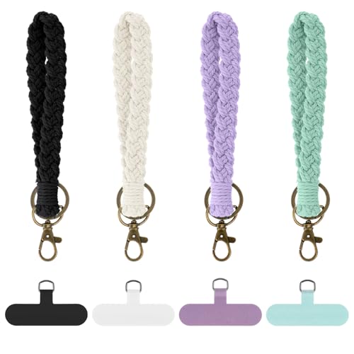 Classicseali 4 Stück Geflochtener Schlüsselanhänger,Boho Makramee Schlüsselanhänger,Makramee Anhänger,Armband Schlüsselband Kurz,Handgelenk Lanyard,Schwarz+Beige+Grün+Lila Classicseali 4 Stück Geflochtener Schlüsselanhänger,Boho Makramee Schlüsselanhänger,Makramee Anhänger,Armband Schlüsselband Kurz,Handgelenk Lanyard,Schwarz+Beige+Grün+Lila von Classicseali
