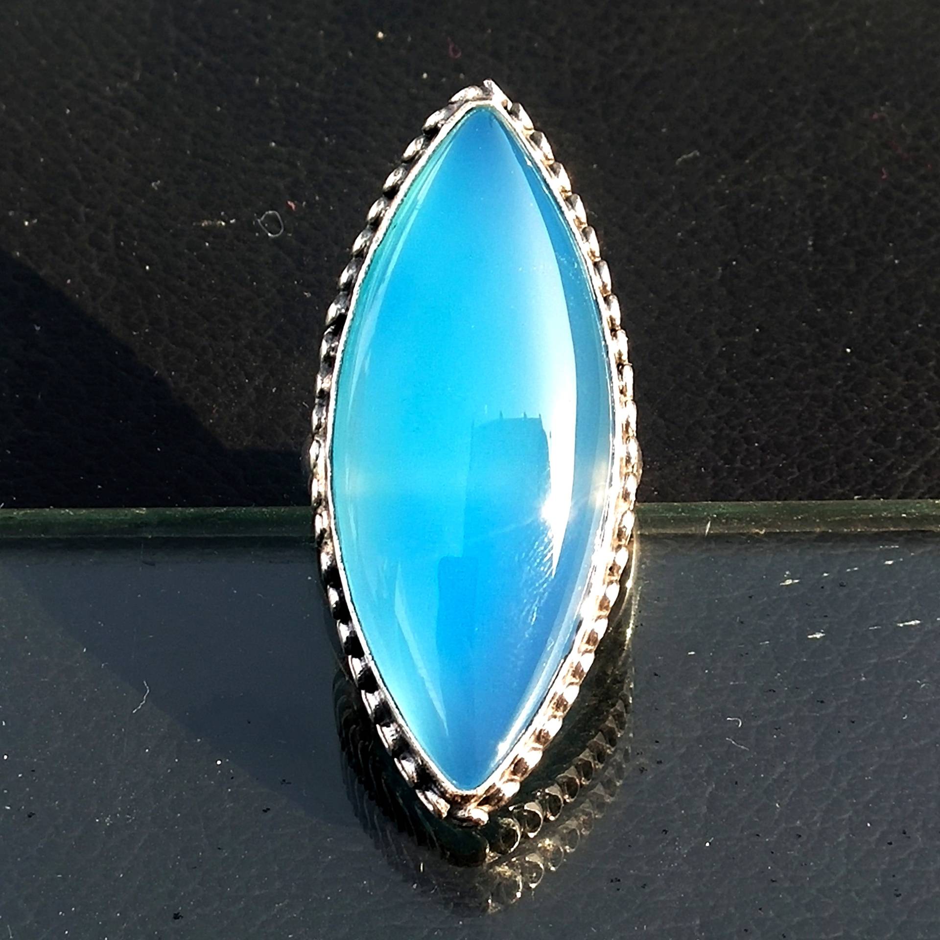 Blauer Chalcedon Ring Silber Boho Statement Runde Form Edelstein Stein Brautjungfern Handgemacht Geschenk B 270 von ClassicsgemsJewelry