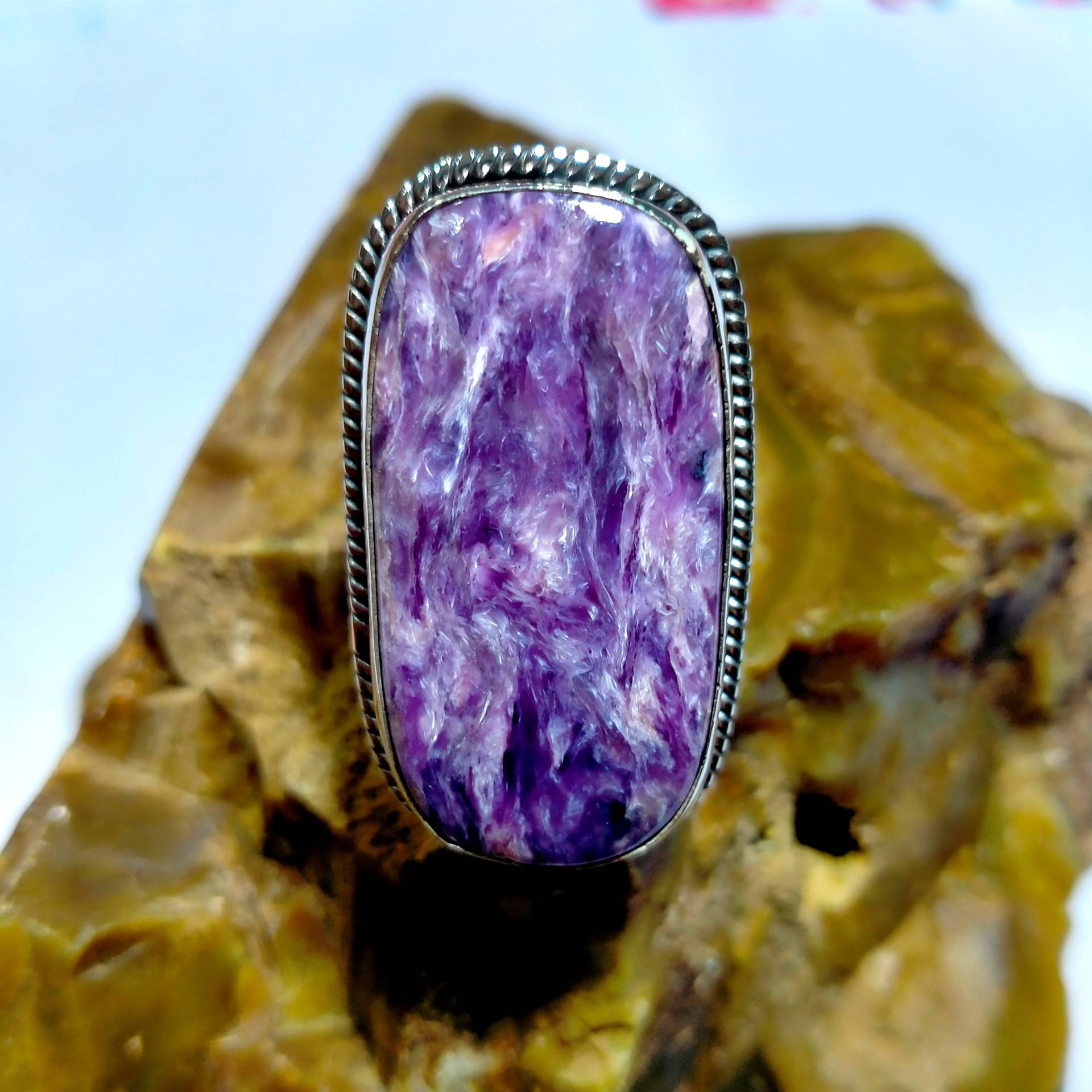 Großer Charoite Ring 925 Sterling Silber Natürlicher Edelstein Soutwestern Sehr Schöner Stilvoller Schmuck Healing Crystal Geschenk von ClassicsgemsJewelry