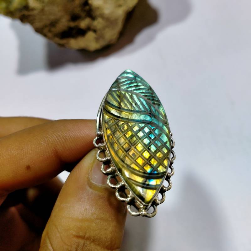 Labradorit Ring92.5 Sterling Silber Ringlabradorit Cabochon Ringstatement Edelstein Ringblue Fair Ring A-221 von ClassicsgemsJewelry