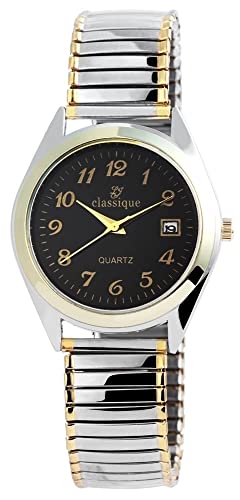 Classique Herren – Uhr Zugarmband Datumsanzeige Metall Analog Quarz 2700017 (Silberfarben/Goldfarben/Schwarz) von Excellanc