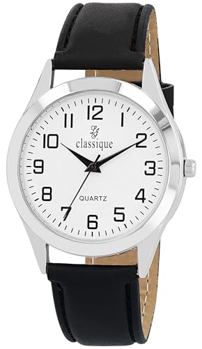 Classique Herrenuhr Weiß Schwarz Analog Metall Kunst-Leder Quarz Armbanduhr von Classique