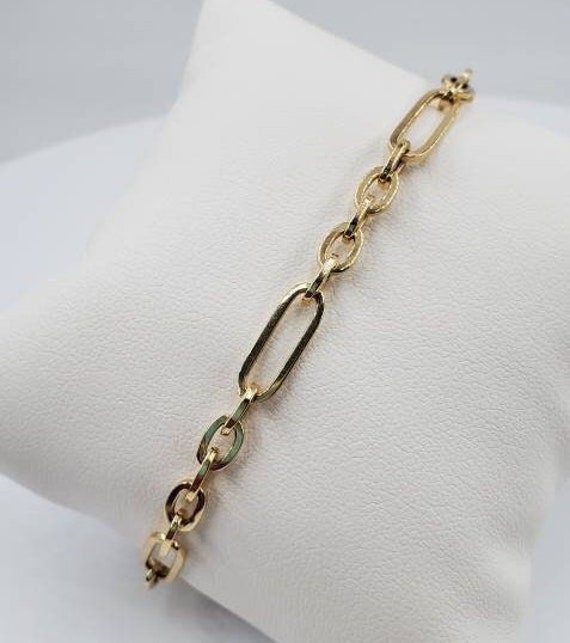 14K Gold Mix Oval Link/Büroklammer/Kabel Kette Armband. 5mm.echtes Gold. Weltweit Kostenloser Versand. 585 Zertifiziert. Bestes Geburtstagsgeschenk von ClassisJewellers