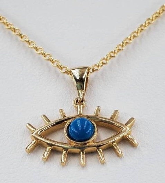 14K Solid Gold Evil Eye Anhänger An Kabelkette. Echtes Gold. Weltweit Kostenloser Versand. 585 Zertifiziert & Gestempelt von ClassisJewellers