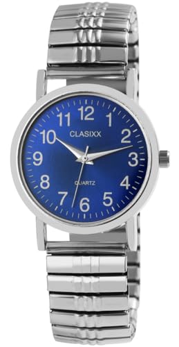 Classix Herrenuhr Blau Silber Zugband Zugarmband Metall Armbanduhr von CLASSIX