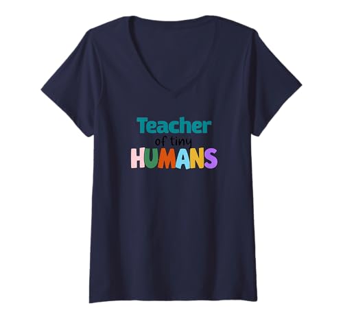 Damen Teacher of Tiny Humans Cute Funny Educator Tees, Bags, Decor T-Shirt mit V-Ausschnitt Damen Teacher of Tiny Humans Cute Funny Educator Tees, Bags, Decor T-Shirt mit V-Ausschnitt von Classroom Charm Co