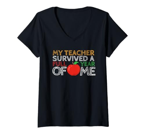Damen Mein Lehrer hat EIN ganzes Jahr von Mir überlebt T-Shirt mit V-Ausschnitt Damen Mein Lehrer hat EIN ganzes Jahr von Mir überlebt T-Shirt mit V-Ausschnitt von Classroom Humor Co.