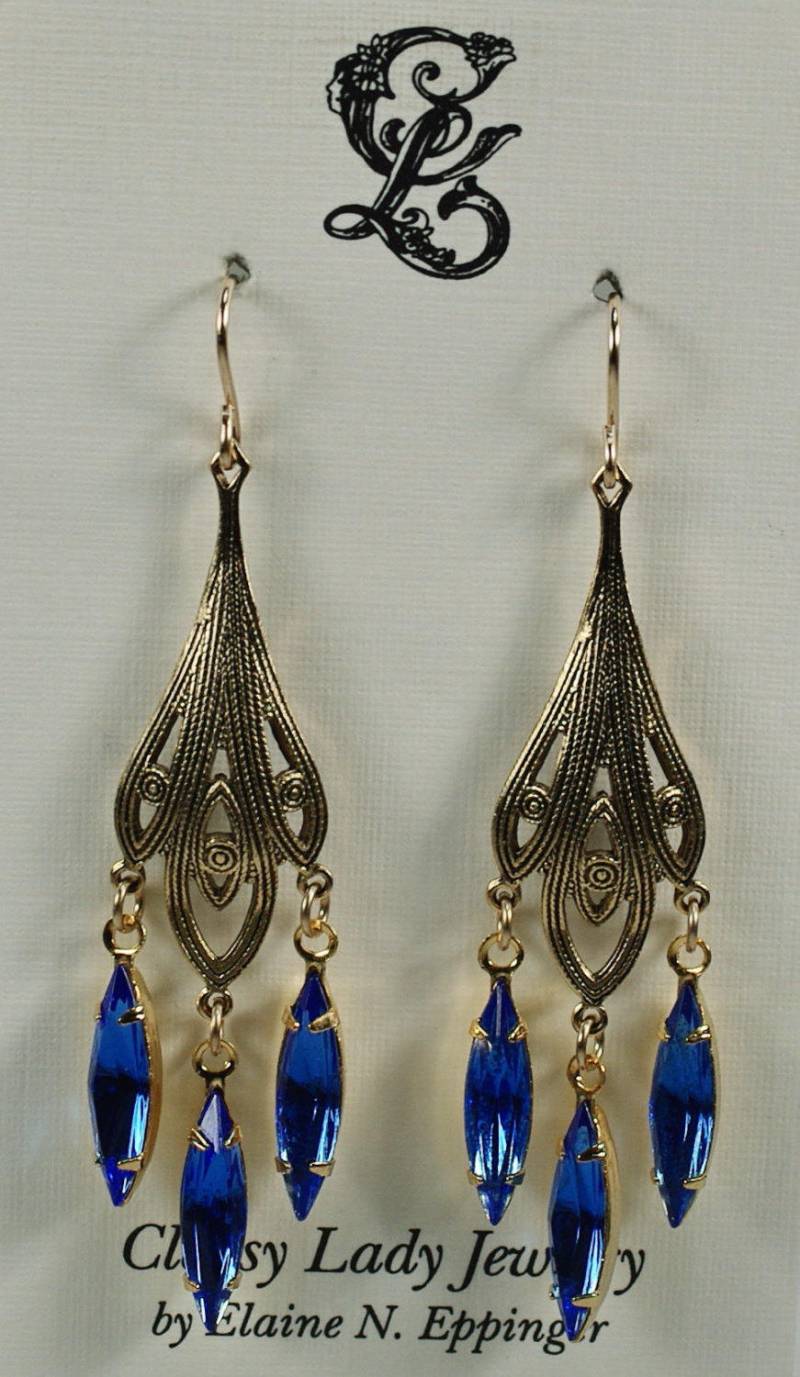 Art Deco Swarovski Chandelier Ohrringe Saphirblau, Vergoldet von ClassyLadyElaine