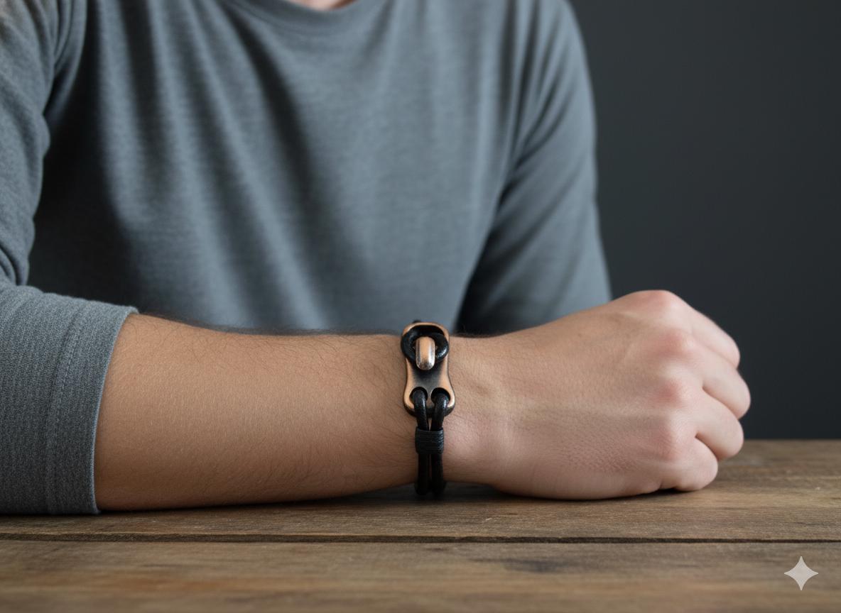 Herrenarmband, Schwarzes Lederarmband, Kupferspangenarmband, Herrenschmuck, Herrenmanschettenarmband, Geschenk Für Ihn, Vatertagsgeschenke von ClassyMen