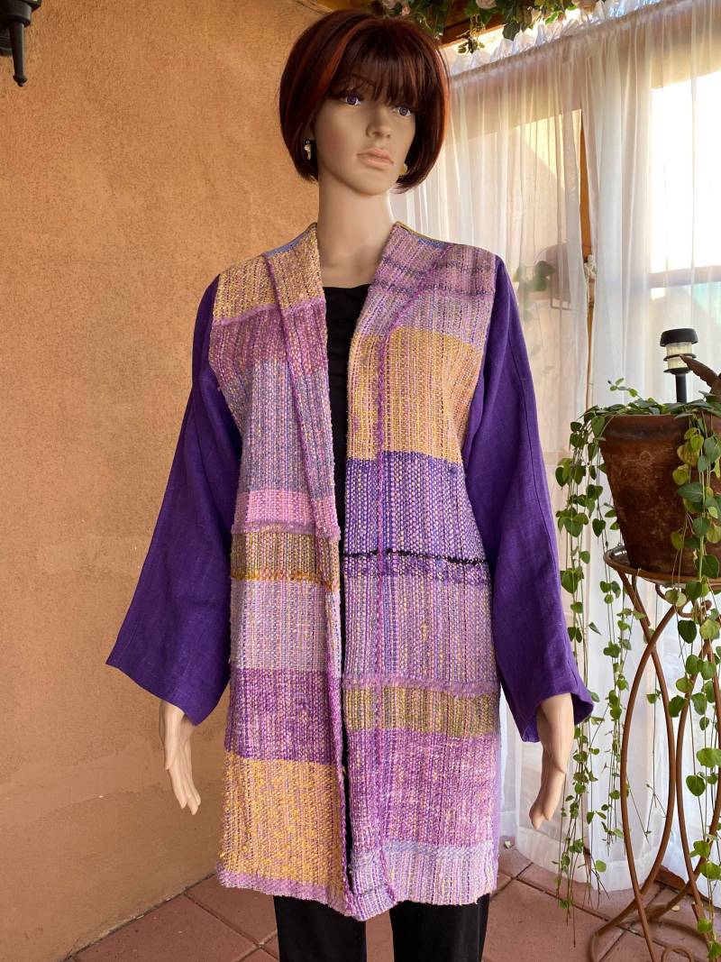 Vintage 90Er Jahre - Senfgelbe Patchwork Jacke Aus Leinen Und Garn von ClassyRagsVintage