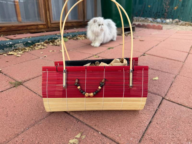 Vintage 80Er Jahre - Pinke Bambus Schultertasche Made in Thailand von ClassyRagsVintage