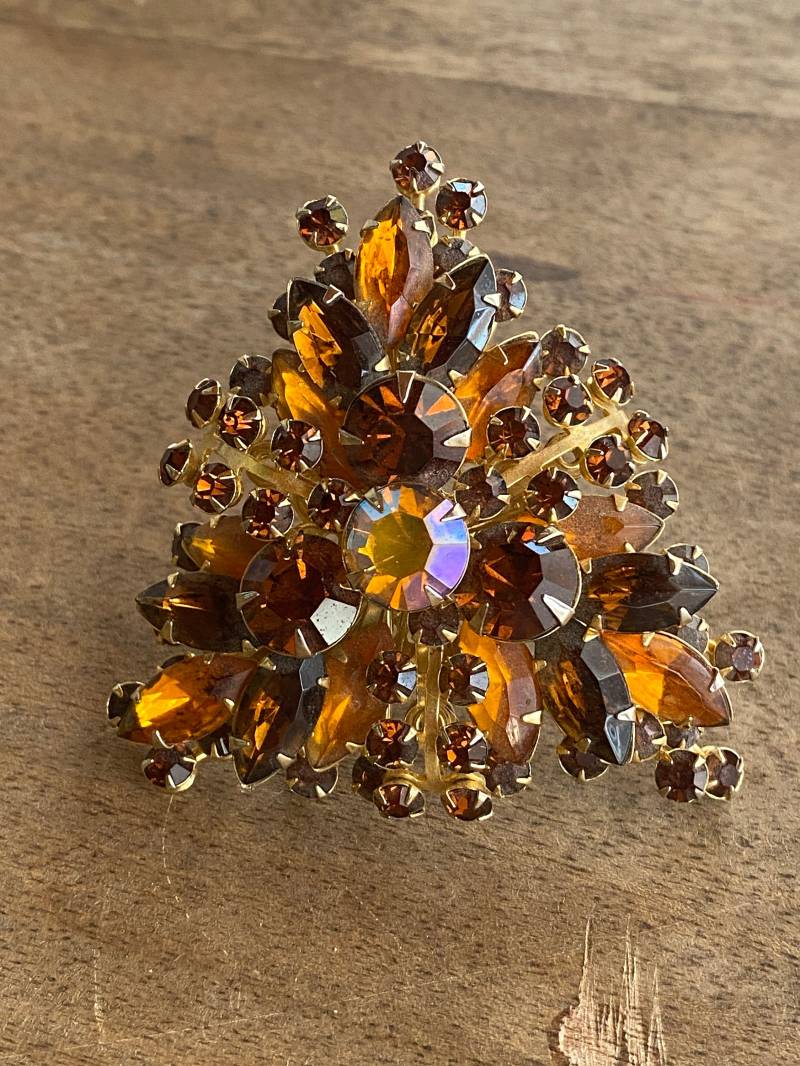 Vintage Judy Lee Topaz Strass Anstecknadel 1960S Smokey Brown Brosche von ClassyRagsVintage