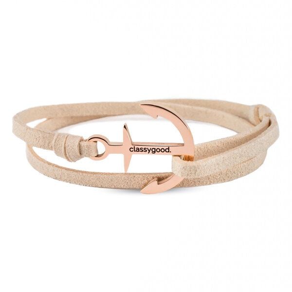 Classygood. Anker Armband Edelstahl - Rosègold - Alcantara-Leder Band von Classygood.