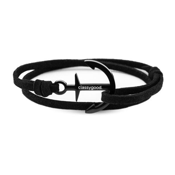Classygood. Anker Armband Edelstahl - Schwarz- Alcantara-Leder Band von Classygood.