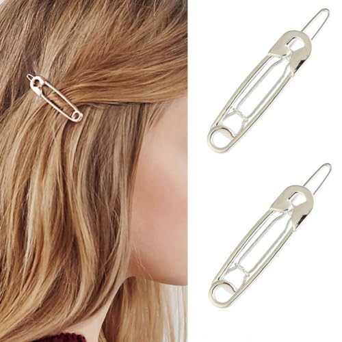 Clataly 2 Pcs Sicherheit Pin Form Haarclips Goth Glatte Haarnadel Friseur Werkzeug Haarzubehör für Frauen Mädchen (Silber, Einheitsgröße) von Clataly