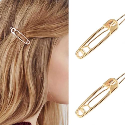 Clataly 2 Pcs Sicherheit Pin Form Haarclips Goth Glatte Haarnadel Friseur Werkzeug Haarzubehör für Frauen Mädchen (Gold, Einheitsgröße) von Clataly