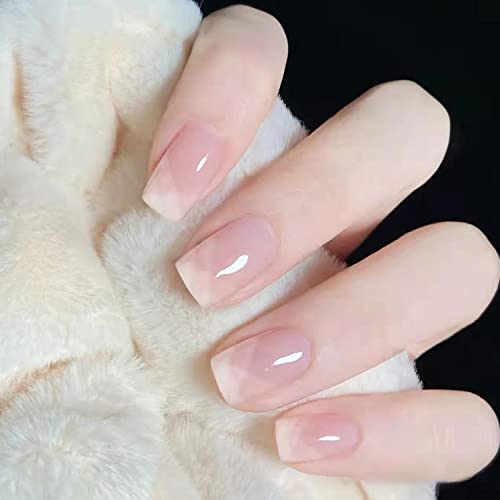 Clataly 24Pcs Kurze Rose Gradient Falsche Nägel Quadratischer glänzender Nageldruck Weiß Schwarz Acryl Nette Nägel Nude Rosa Falsche Nägel für Frauen Mädchen (A) von Clataly