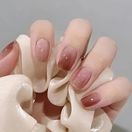 Clataly 24Pcs Kurze Rose Gradient Falsche Nägel Quadratischer glänzender Nageldruck Weiß Schwarz Acryl Nette Nägel Nude Rosa Falsche Nägel für Frauen Mädchen (B) von Clataly