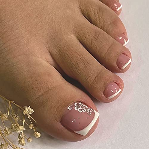 Clataly 24pcs Quadratische Blumen Fake Nägel Glossy Glitter Toe Print Kurze Nägel Acryl Falsche Zehen Künstliche Zehennägel für Frauen Mädchen (A) von Clataly