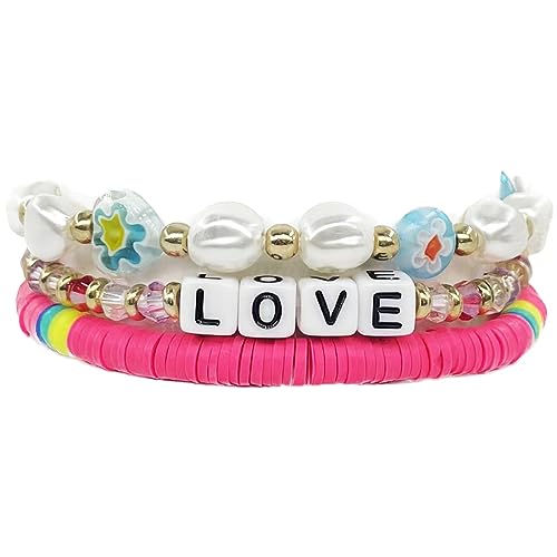 Clataly Bohemian Floral Armbänder Bunte Weiche Ton Imitation Perle Elastische Armband Schmuck für Frauen und Mädchen von Clataly