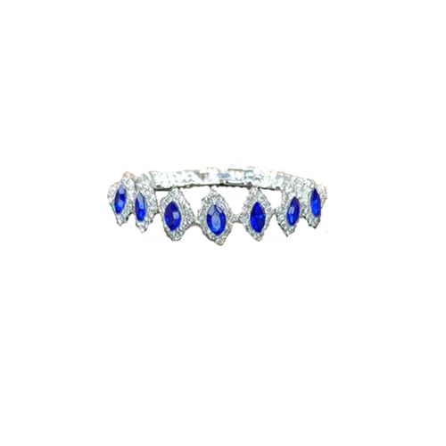 Clataly Braut Hochzeit Halskette Ohrringe Set Silber Kristall Strass Brautschmuck Zubehör für Frauen und Mädchen (Blaues Armband) von Clataly